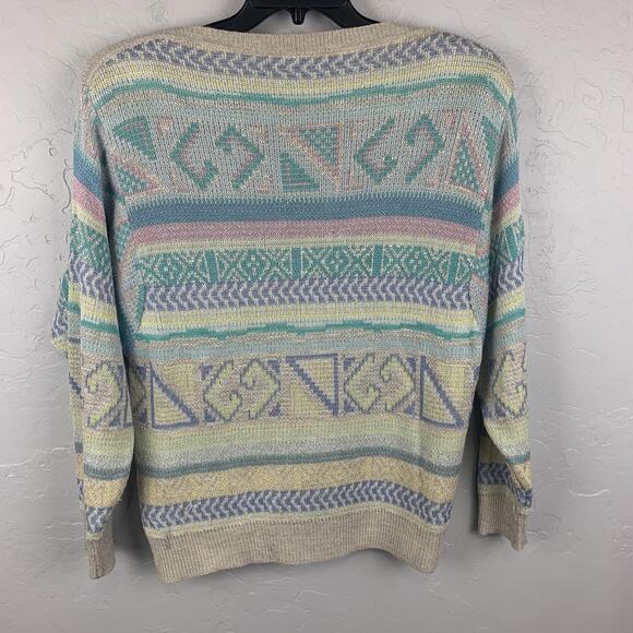 Vintage Bogner Sweater Womens Medium Pastel Geometric Knit Linen Cotton 80s - Picture 2 of 6